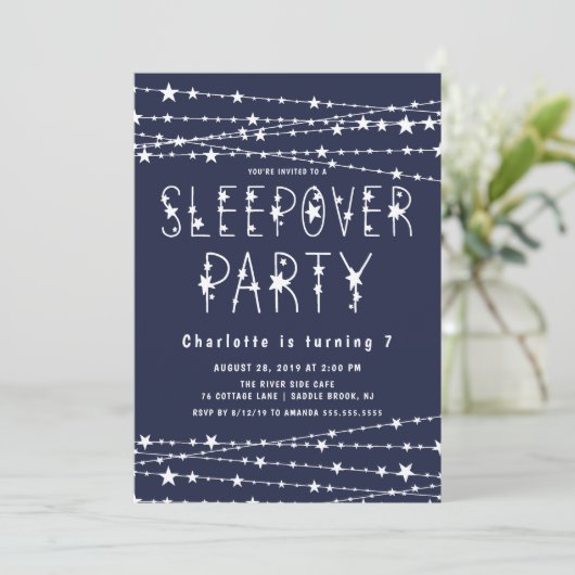 ミッドナイトブルーのお泊まりのお誕生日パーティー 招待状 (スタンド正面)
