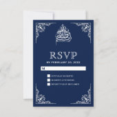 ミッドナイトブルーのイスラム教徒の結婚式RSVP 出欠カード (正面)