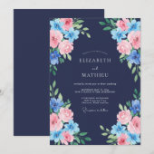 ミッドナイトブルーのバラの結婚式 招待状 (正面/裏面)