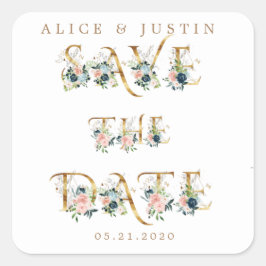 ミッドナイトブルーのフローラ金ゴールド日付ステッカーを保存 スクエアシール