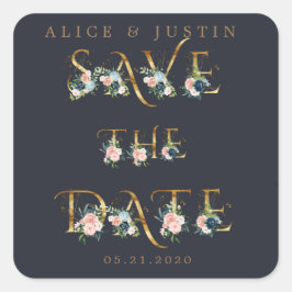 ミッドナイトブルーのフローラ金ゴールド日付ステッカーを保存 スクエアシール