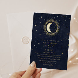 ミッドナイトブルーの星と月 結婚式 箔招待状