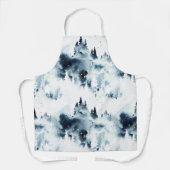 ミッドナイトブルーの森の水の色パターン エプロン (正面)