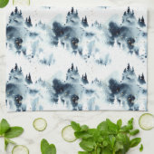 ミッドナイトブルーの森の水の色パターン キッチンタオル (折り畳み)