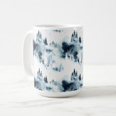 ミッドナイトブルーの森の水の色パターン コーヒーマグカップ (正面左)