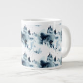 ミッドナイトブルーの森の水の色パターン ジャンボコーヒーマグカップ (正面右)