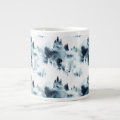 ミッドナイトブルーの森の水の色パターン ジャンボコーヒーマグカップ (正面)