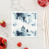 ミッドナイトブルーの森の水の色パターン スタンダードカクテルナプキン (インサイチュ)