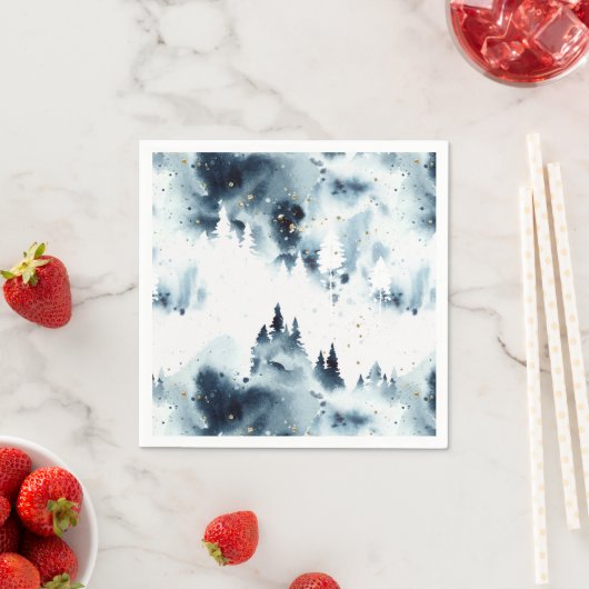 ミッドナイトブルーの森の水の色パターン スタンダードカクテルナプキン (インサイチュ)