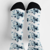 ミッドナイトブルーの森の水の色パターン ソックス (上部)