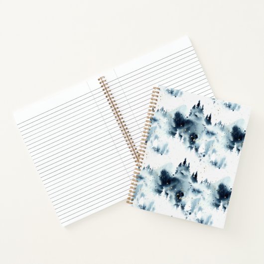 ミッドナイトブルーの森の水の色パターン ノートブック (内部)