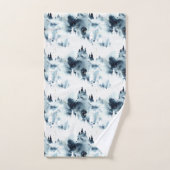 ミッドナイトブルーの森の水の色パターン バスタオルセット (ハンドタオル)