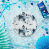 ミッドナイトブルーの森の水の色パターン ペーパープレート (パーティー)