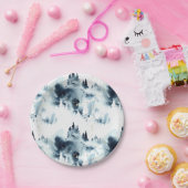 ミッドナイトブルーの森の水の色パターン ペーパープレート (パーティー)