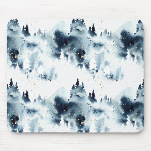 ミッドナイトブルーの森の水の色パターン マウスパッド (正面)