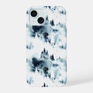 ミッドナイトブルーの森の水の色パターン iPhone 15ケース