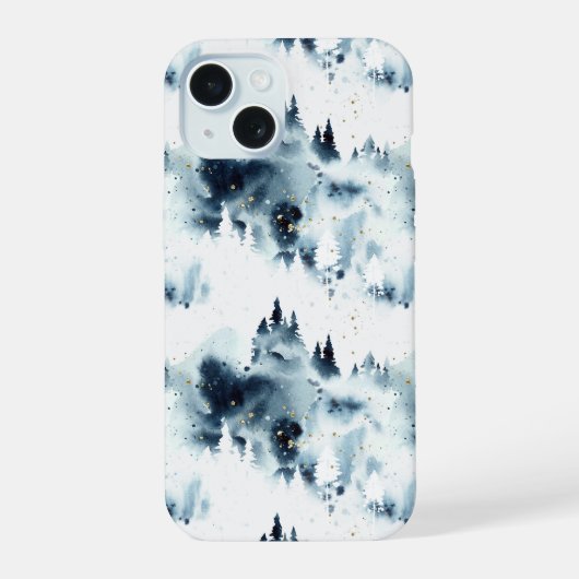 ミッドナイトブルーの森の水の色パターン iPhone 15ケース (裏面)