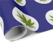 ミッドナイトブルーの白い丸の雑草の葉 ラッピングペーパー (ロールコーナー)