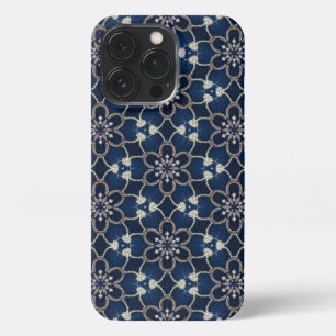 ミッドナイトブルーの花パターン iPhone 13 PROケース
