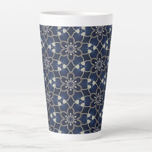 ミッドナイトブルーの花柄 カフェラテマグ (正面)