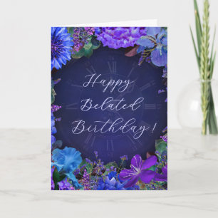 ミッドナイトブルーの花模様の遅れた誕生日カード カード