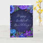 ミッドナイトブルーの花模様の遅れた誕生日カード カード (黄色い花)