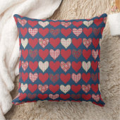 ミッドナイトブルーの赤、青、白のハート クッション (ブランケット)