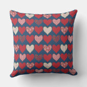 ミッドナイトブルーの赤、青、白のハート クッション (裏面)