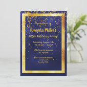 ミッドナイトブルーの金ゴールド枠の80th birthday party 招待状 (スタンド正面)