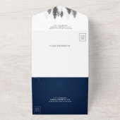 ミッドナイトブルーウィンターワンダーランドパイン結婚ズの木 オールインワン招待状 (外側)