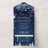 ミッドナイトブルーウィンターワンダーランドパイン結婚ズの木 オールインワン招待状 (内側)