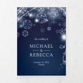 ミッドナイトブルーウィンターワンダーランド雪結婚片 三つ折り招待状 (カバー)