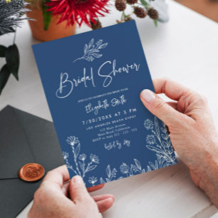 ミッドナイトブルーエレガントモダンシンプルブライダルシャワー 招待状