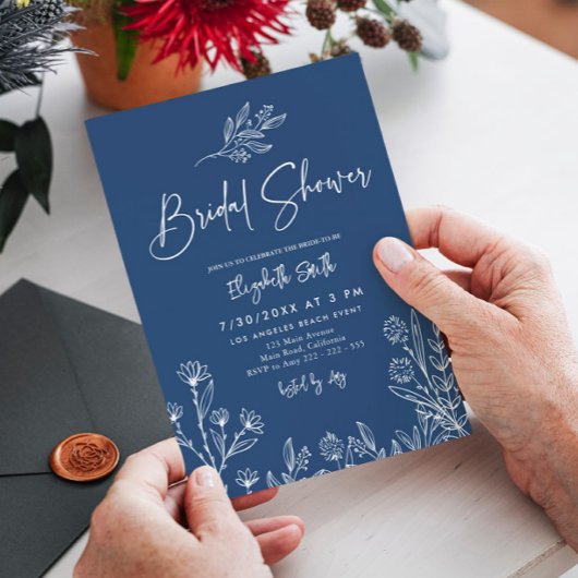 ミッドナイトブルーエレガントモダンシンプルブライダルシャワー 招待状
