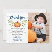 ミッドナイトブルーオータムカボチャ誕生日写真 サンキューカード (正面)