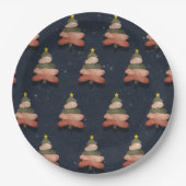ミッドナイトブルークリスマスツリーパターン(大) ペーパープレート (正面)