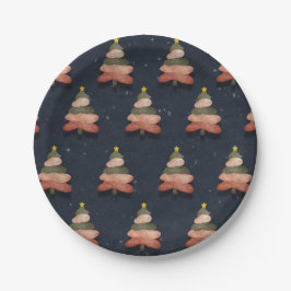 ミッドナイトブルークリスマスツリーパターン（小） ペーパープレート
