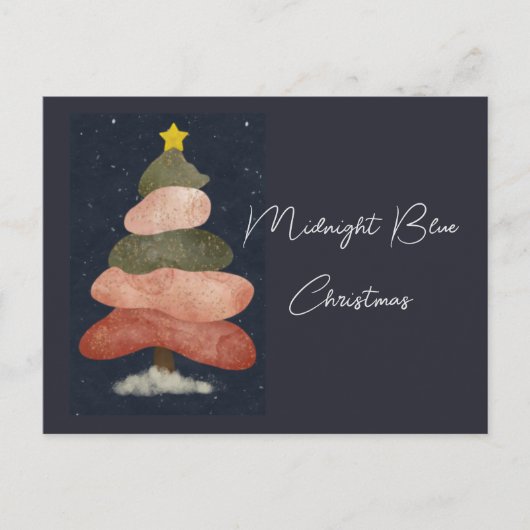 ミッドナイトブルークリスマス – エレガントツリー シーズンポストカード (正面)