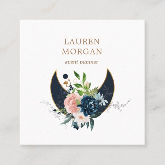 ミッドナイトブルークレセントムーンフローラ スクエア名刺 (正面)