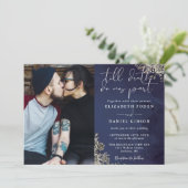 ミッドナイトブルーゴシックバラフローラ結婚写真 招待状 (スタンド正面)