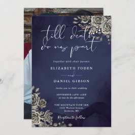 ミッドナイトブルーゴシックバラフローラ結婚写真 招待状