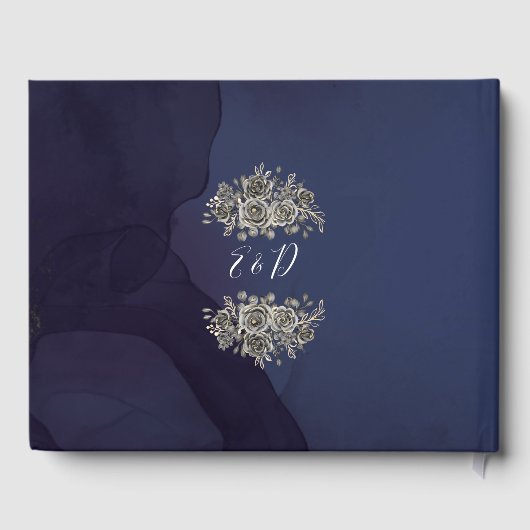ミッドナイトブルーゴシックフローラ結婚バラ ゲストブック (裏面)
