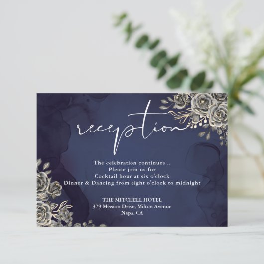 ミッドナイトブルーゴシック式ウェディングレセプション エンクロージャーカード (スタンド正面)