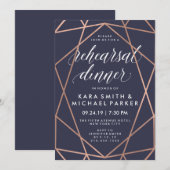 ミッドナイトブルージオメトリックウェディングリハーサルディナー 招待状 (正面/裏面)