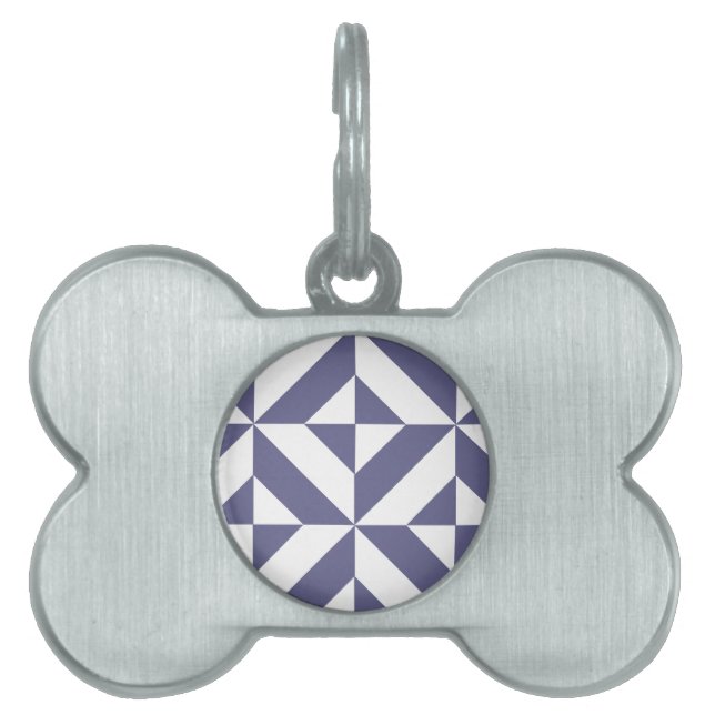 ミッドナイトブルージオメトリックデコキューブパターン ペットネームタグ (正面)