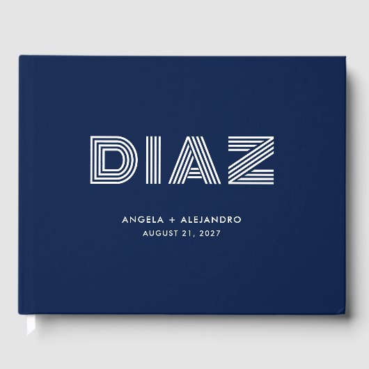 ミッドナイトブルージオメトリックレトロ結婚名 ゲストブック (正面)