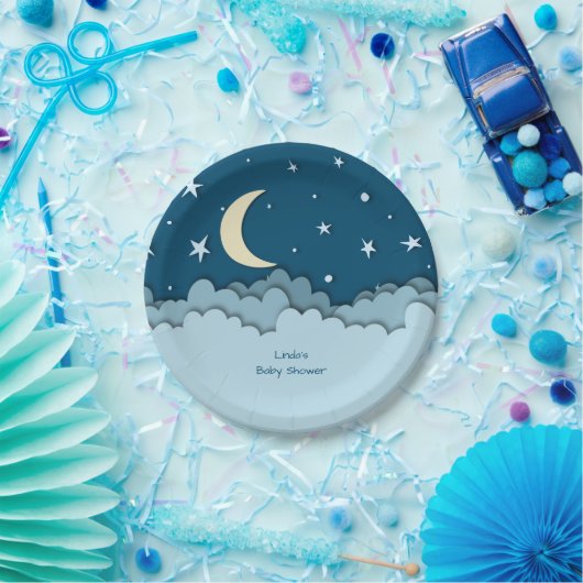 ミッドナイトブルースターズ&クラウド3Dエフェクト ペーパープレート (パーティー)