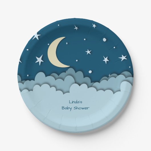 ミッドナイトブルースターズ&クラウド3Dエフェクト ペーパープレート (正面)