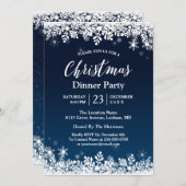 ミッドナイトブルースノーフレークスホワイトクリスマスパーティー 招待状 (正面/裏面)