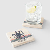 ミッドナイトブルータコ&装飾ストライプ具 ストーンコースター (横)